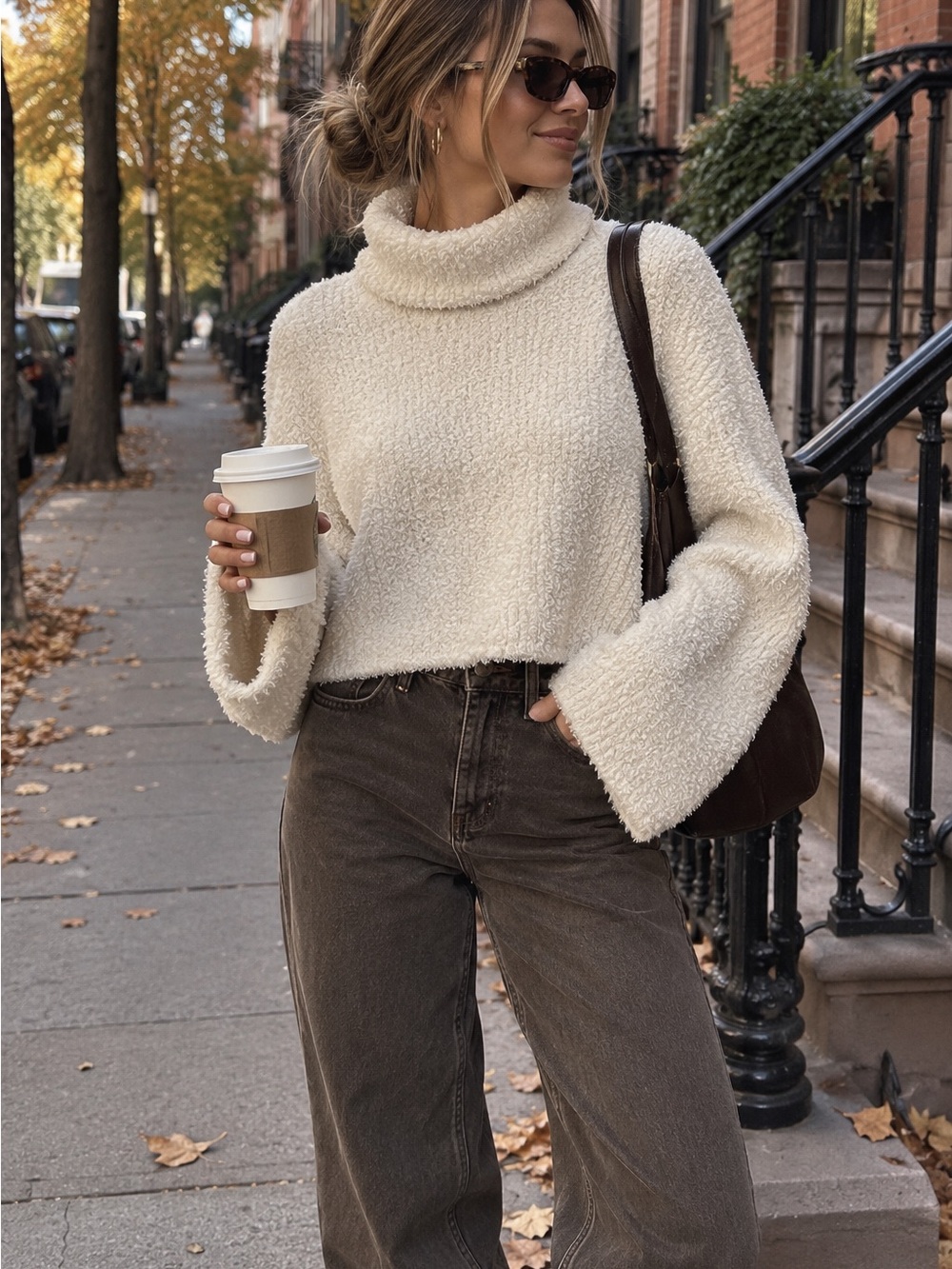 Aerie Marshmallow Cropped Turtleneck Sweater Cream Size Large